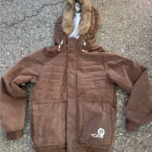 Volcom Women’s Snow Puffer Jacket with Fur Hood - Brown